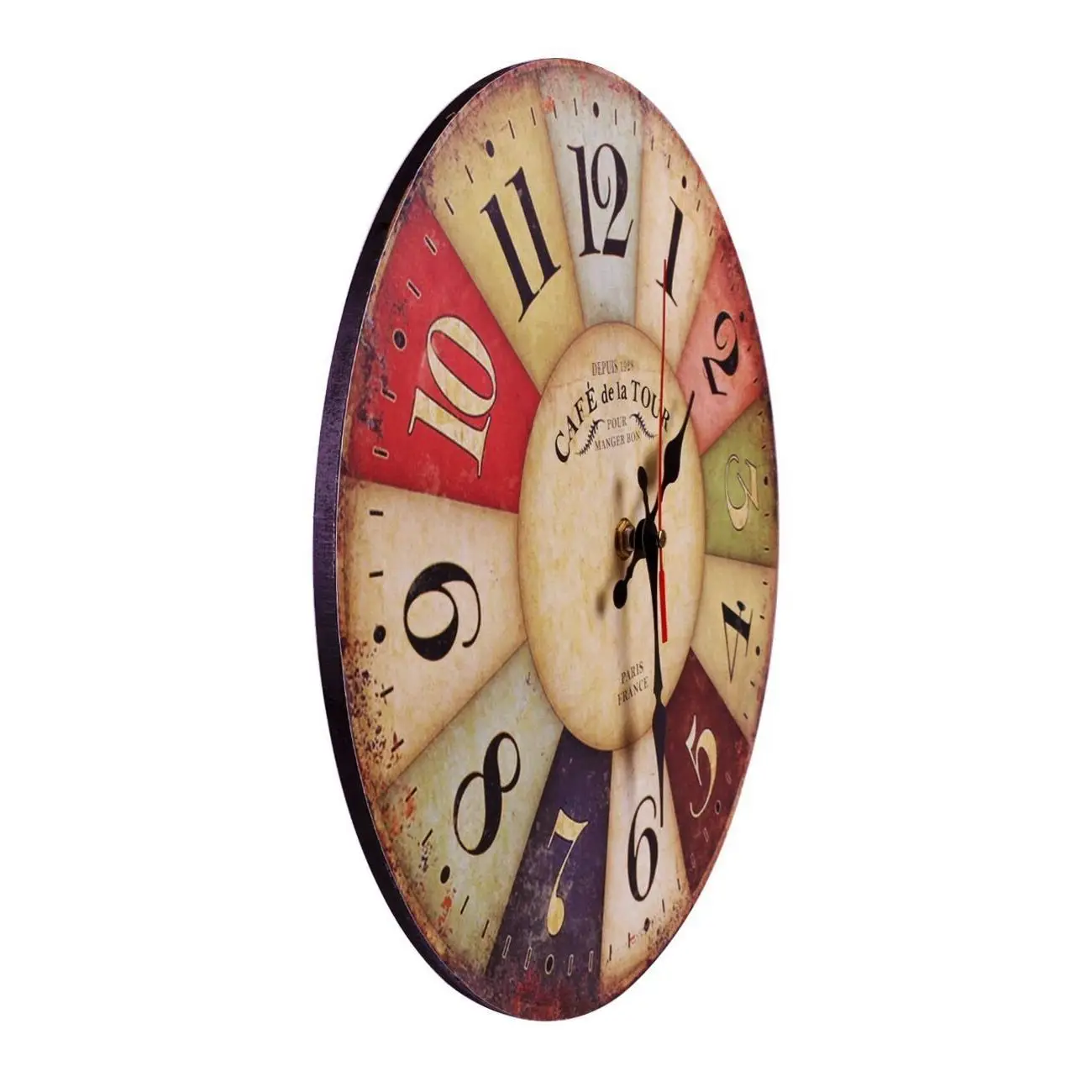 12 Inch Retro Wooden Wall Clock Farmhouse Decor, Silent Non Ticking Wall Clocks Large Decorative - Big Wood Atomic Analog Batter