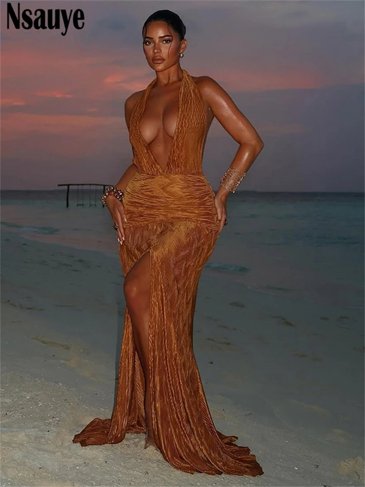 

Nsauye сексуальное женское шикарное элегантное новое модное платье с открытой спиной для ночного клуба, осенняя одежда, вечернее длинное облегающее платье без рукавов