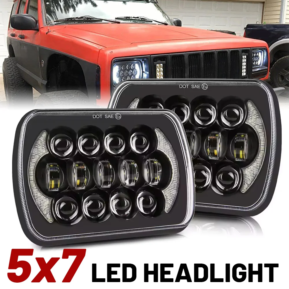 

2PCS 7x6'' 5X7" Waterproof LED Headlight White DRL Amber Turn Signal For Jeep YJ Cherokee XJ Trucks H4 Square Headlamp 12V 24V