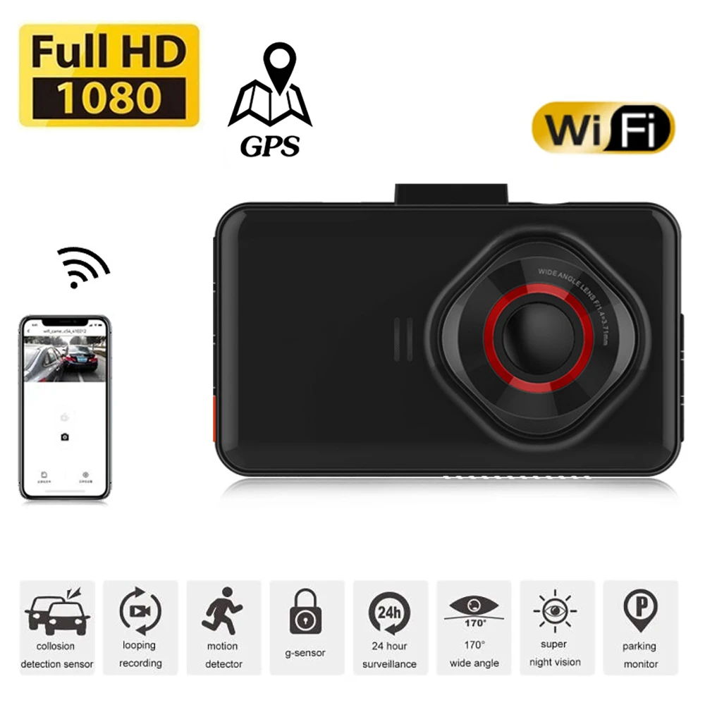 Full HD 1080P Dash Cam WiFi GPS Driving Video Recorder Front And Rear View Camera Night Vision Dashcam Auto Registrar Car DVR