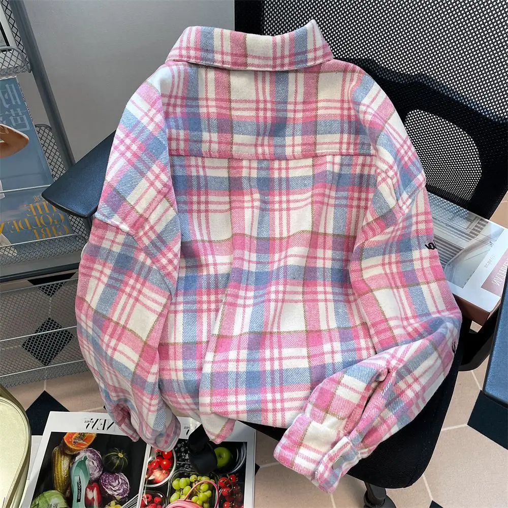 Shirt Turndown Collar Plaid Long Sleeved American Style High Street Spring Women'S Retro Shirt New Trendy Casual Shirt Jackets