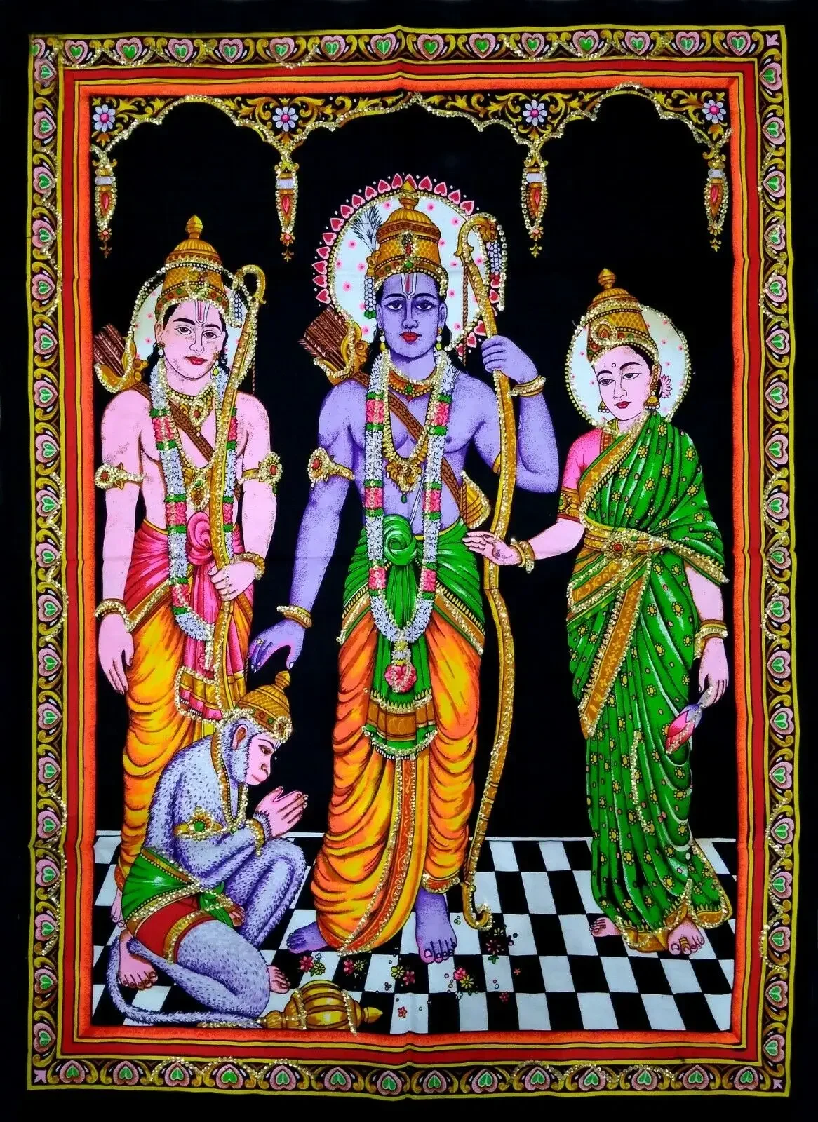 Indian Handmade Poster Lord Sita Ram With laxman Wall Hanging Tapestry Decor Art