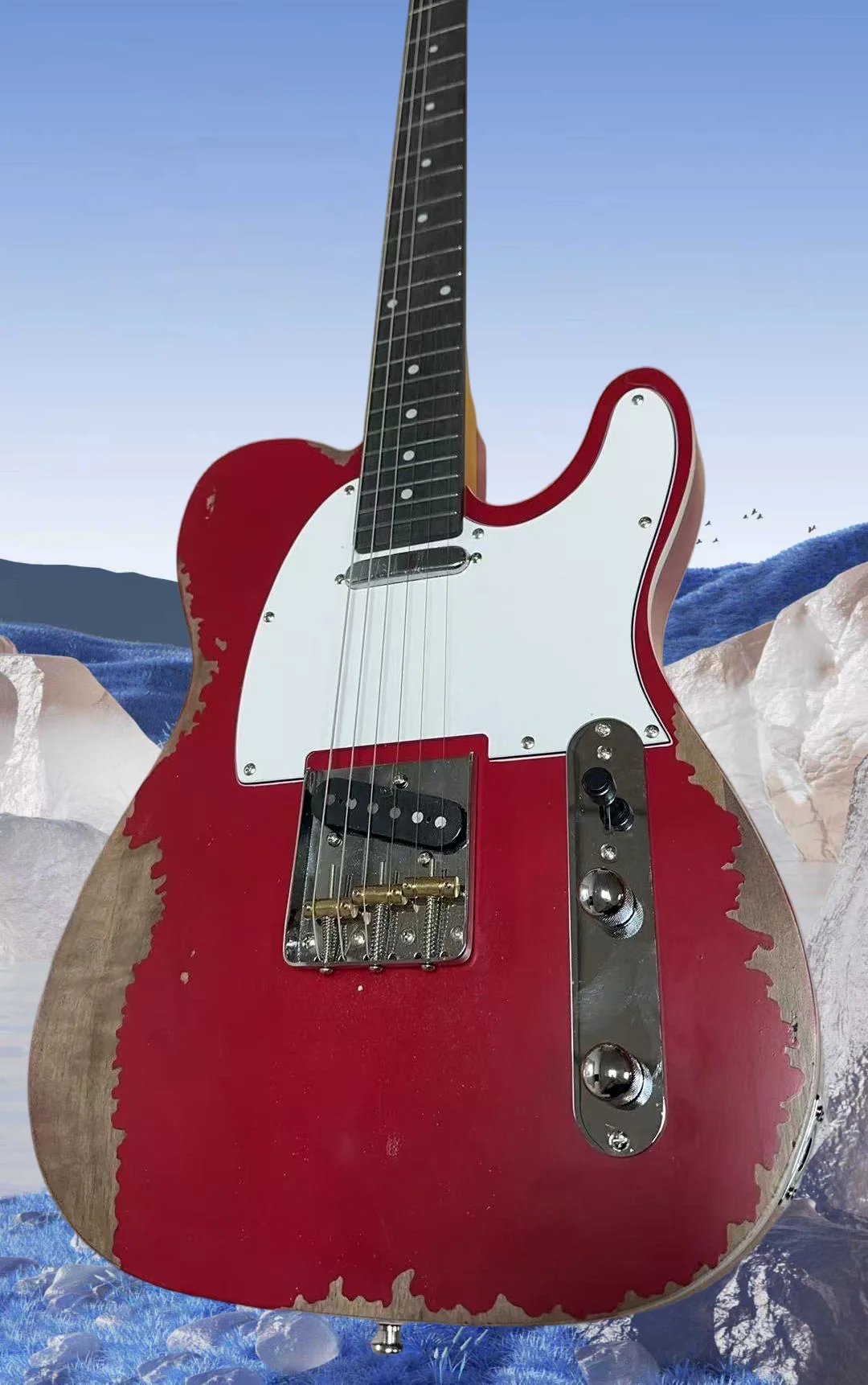 

2026 Hot Sale Red Color Retro Guitar Body Rosewood Fingerboard Body 6 Strings Guitar