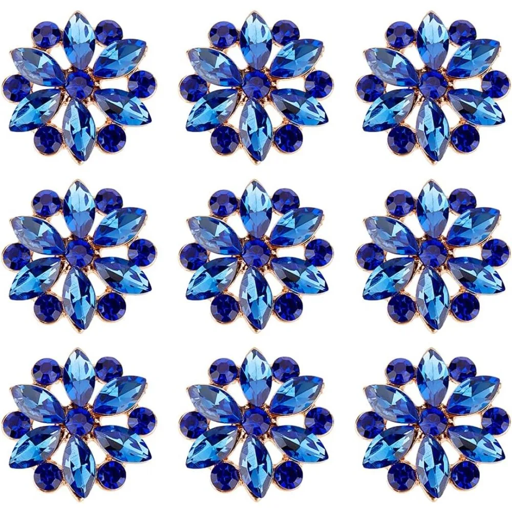 10PCS Rhinestone Shank Buttons Flower Pattern Buttons Alloy Buttons for Sewing Alice Blue