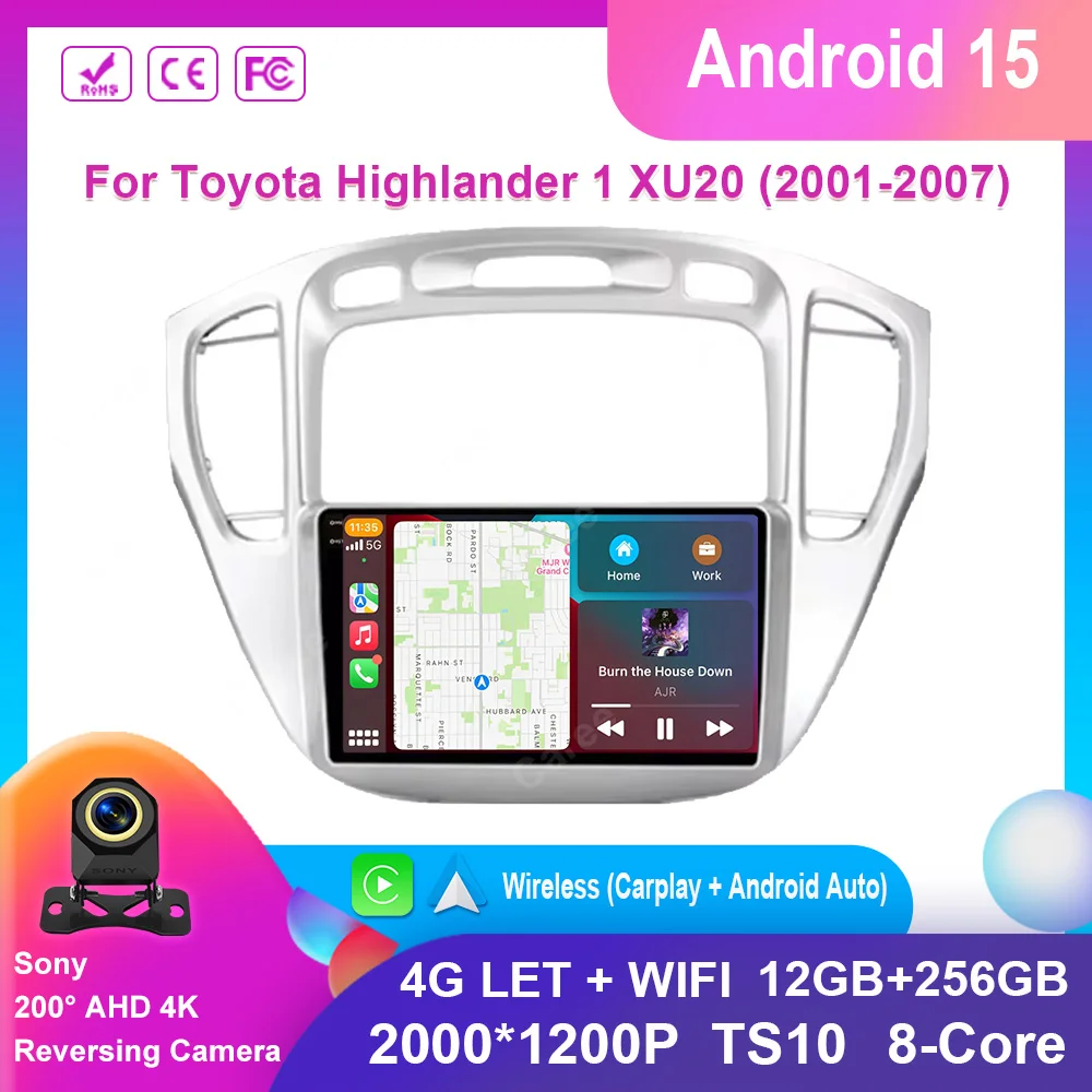 

Для Toyota Highlander 1 XU20 2001-2007 Мультимедийный видеоплеер Навигация Стерео DVD Головное устройство Android Автомобильное радио 4G BT No 2 Din