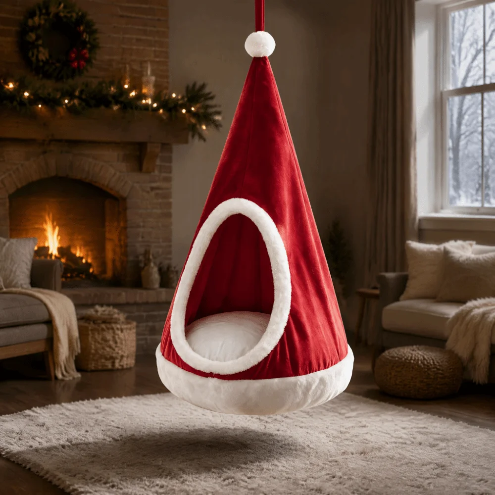 Christmas Hat Style Kids Swing Hammock Nylon 200kg Load-bearing Kids Hanging Chair with Air Cushion Lightweight Swing Chair