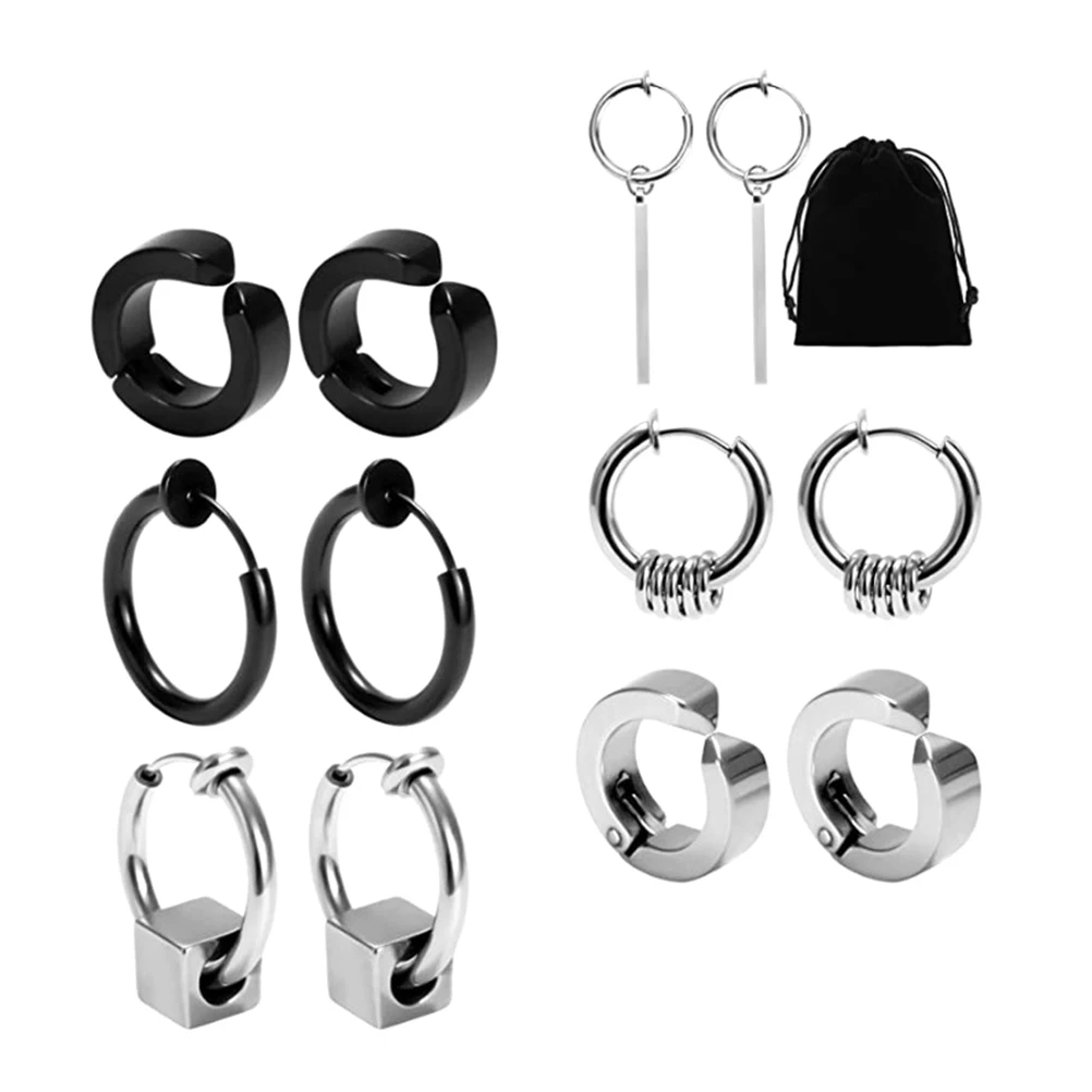 

Men Ear Clips Unpierced Earrings Set Stainless Steel Jewelry Non Piercing Ear Bone Clips For Parties Daily Wearing