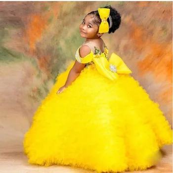 Dziewczęca sukienka w kwiaty wydrążony w koronki z kryształkami guzik z dekoltem w szpic dziewczynka urodzinowa księżniczka ślubna suknia pierwszej komunii