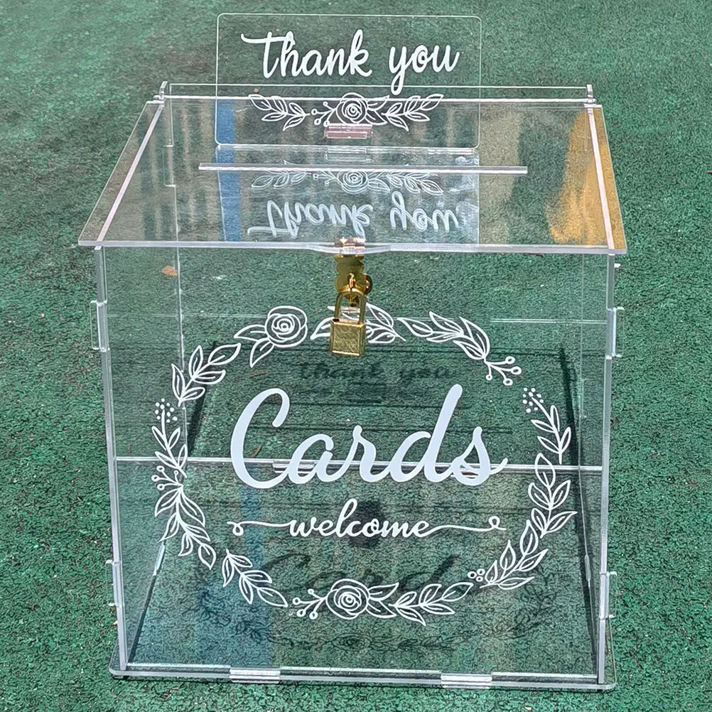 

Acrylic Transparent Wedding Card Box PVC Gift Card Box For Wedding Reception Eucalyptus DIY Wedding Envelope Money Card Box