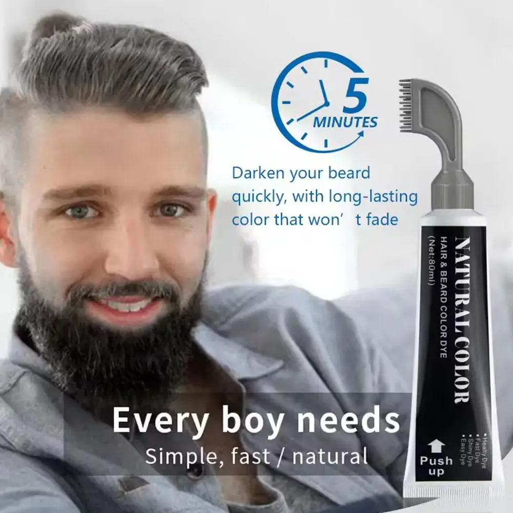 Portable 80ml Black Beard Dye Cream With Comb Fruit Black Dye Dye Instant Pure Hair Beard Vegetable Shampoo Plant-Based Nat V3Z5