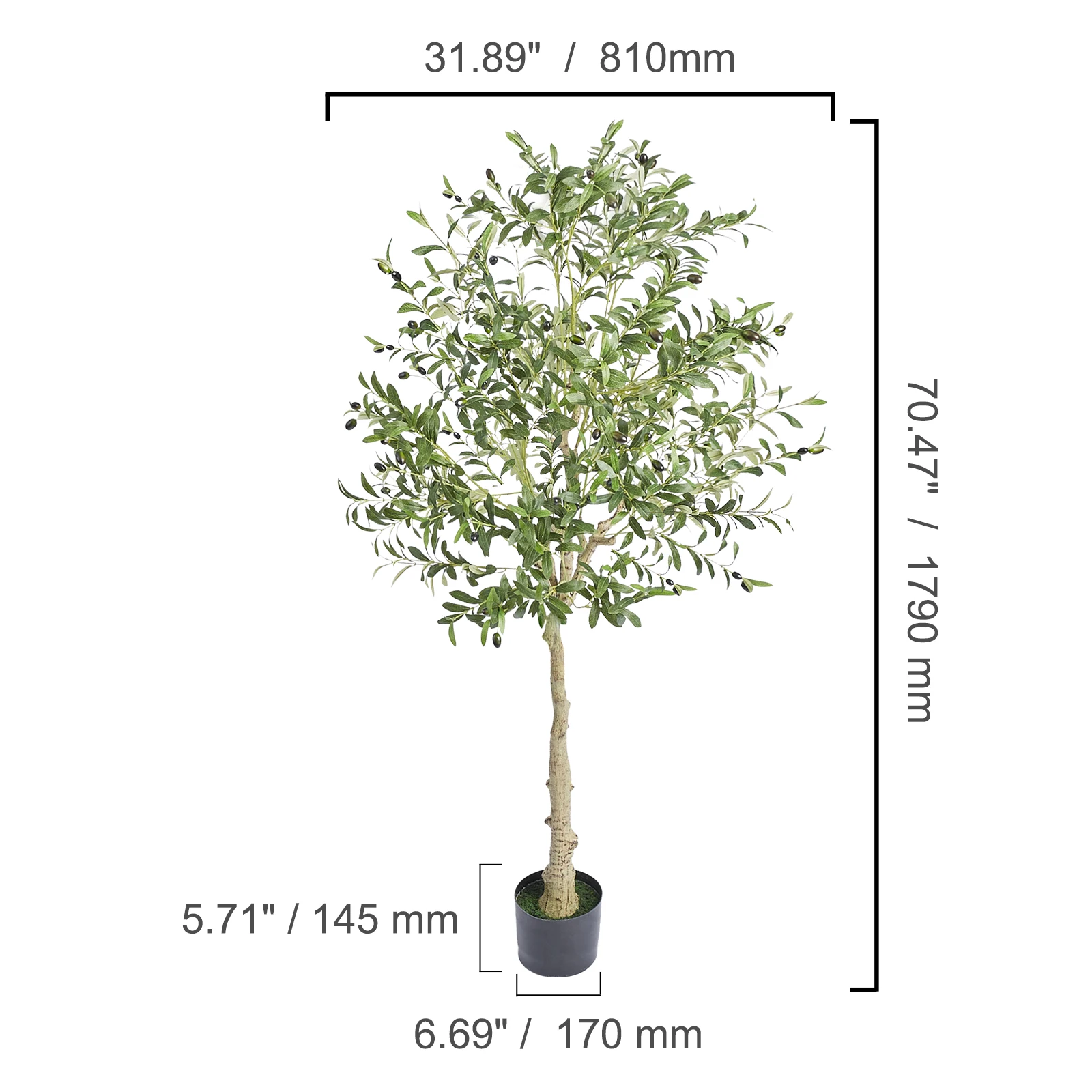 SucceBuy Kunstmatige Olijfboom 4/5/6FT Hoge Faux Plant Veilig PE Materiaal Anti-Tip Kantelbescherming Laag Onderhoud Boom voor Thuis