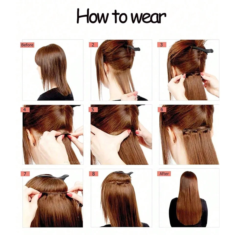 Extensiones de cabello sintético con 6 clips, largas y lacias, suaves y naturales para mujer 6