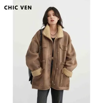 CHIC VEN 여성용 캐주얼 루즈 재킷, 스탠드 업 칼라 코트, 리버시블 스트리트웨어, 따뜻한 의류, 가을, 겨울, 신상 2024 