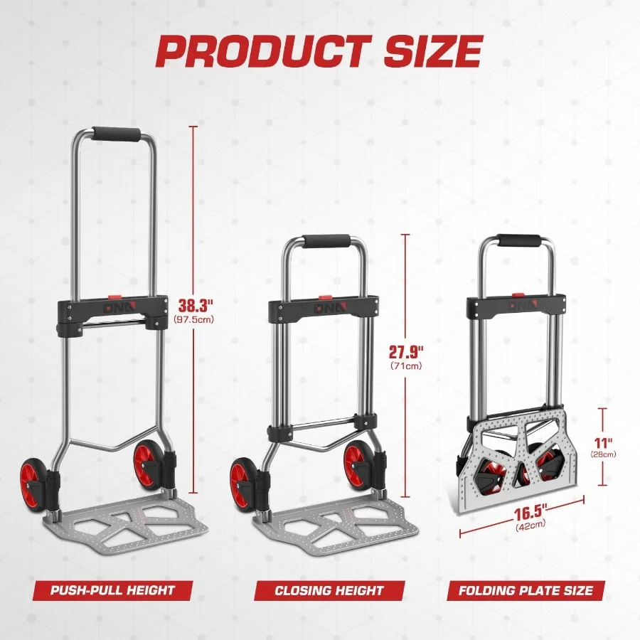 DNA MOTORING Folding Hand Truck Dolly Cart 220lbs Capacity Foldable Dolly Cart for Moving Heavy Loads Collapsible Hand Truck w