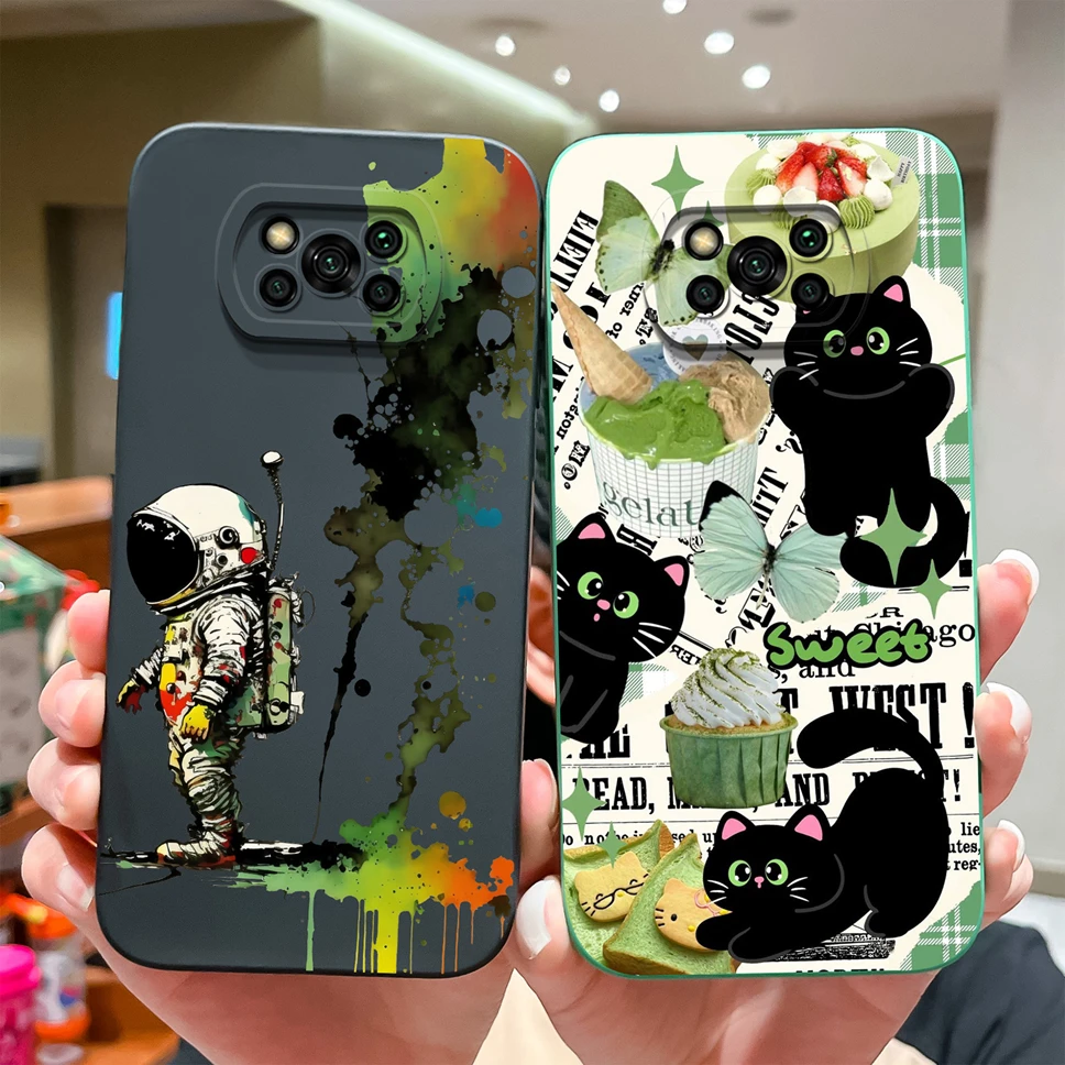 Dla Xiaomi Poco X3 Pro NFC Etui na telefon Lovely Funny Cat Astronaut Miękki płynny silikon Wstrząsoodporne ochronne pokrowce na tył Fundas