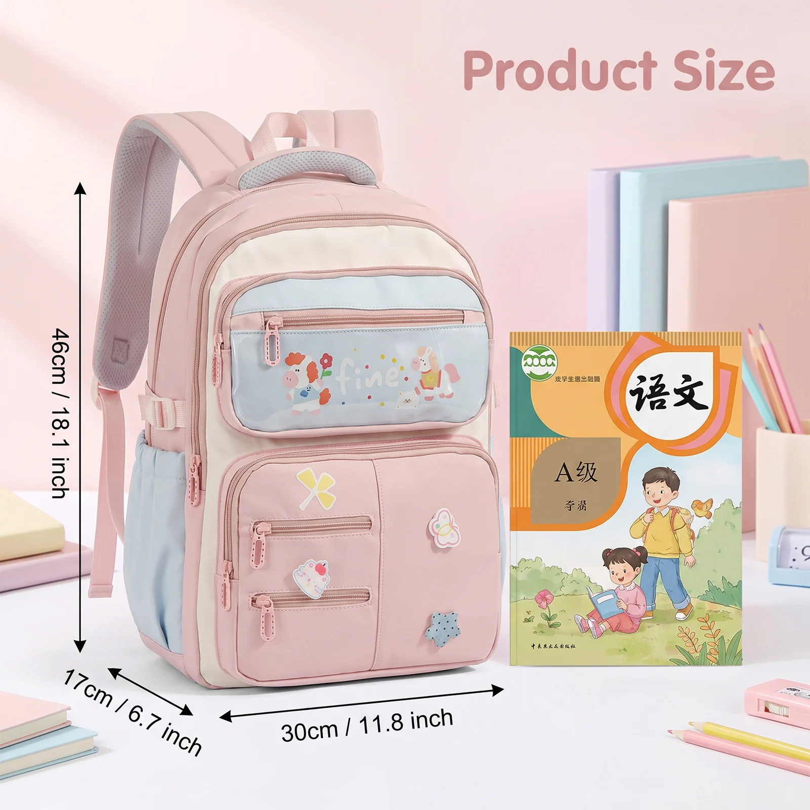 Cute Ultra Light Backpack for Girls 3-6 Grades Elementary Student School Travel Bag Middle school student's backpack