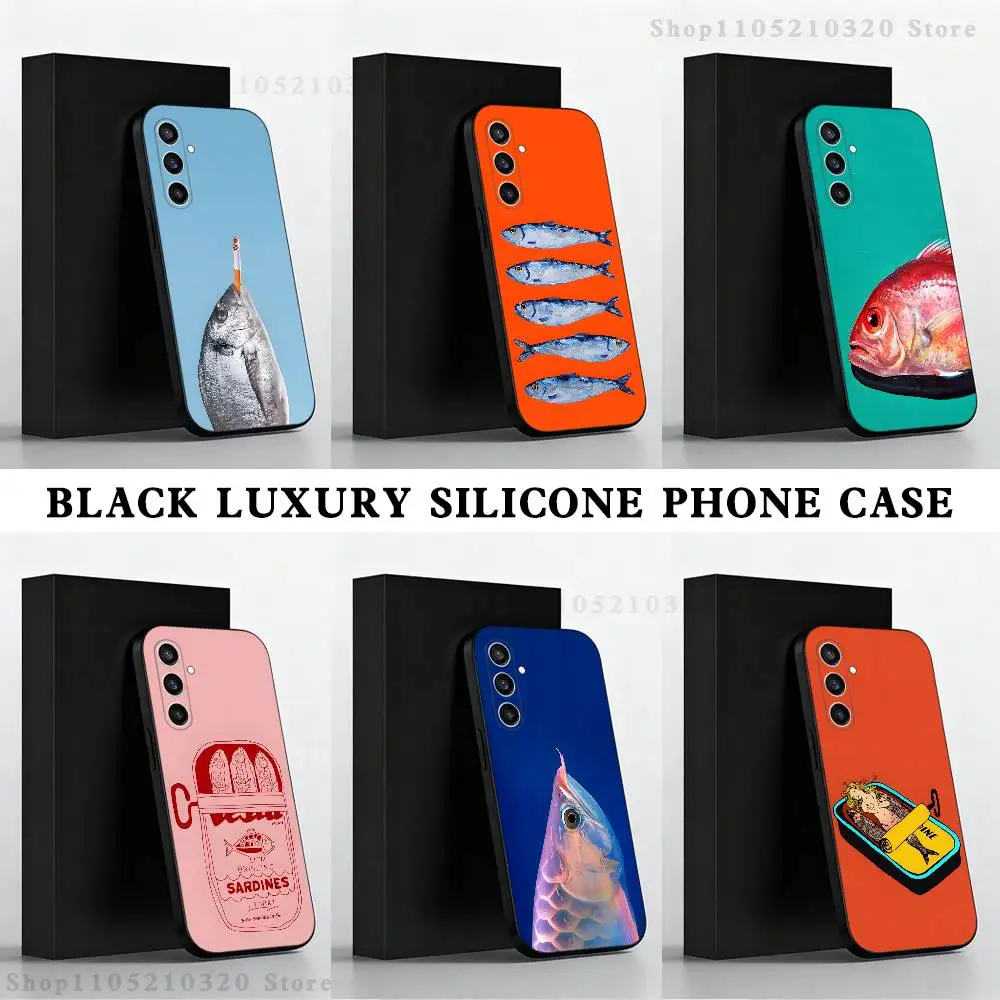 

Sardines Phone Case For Samsung S25,S24 Ultra,S20,S30 plus,S22 plus,S23,S30 Ultra 5G Silicone Black Shell