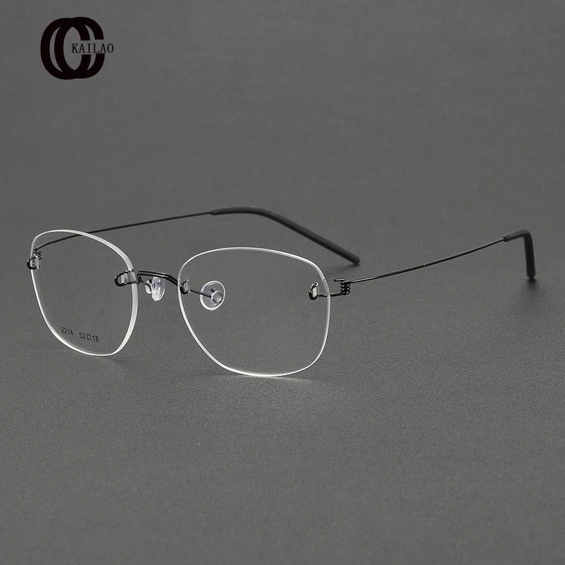 2024 New 2214 polygon Titanium rimless Eyeglass frame Men And Women High Quality Fashion Designer Handwork  Retro Glasses