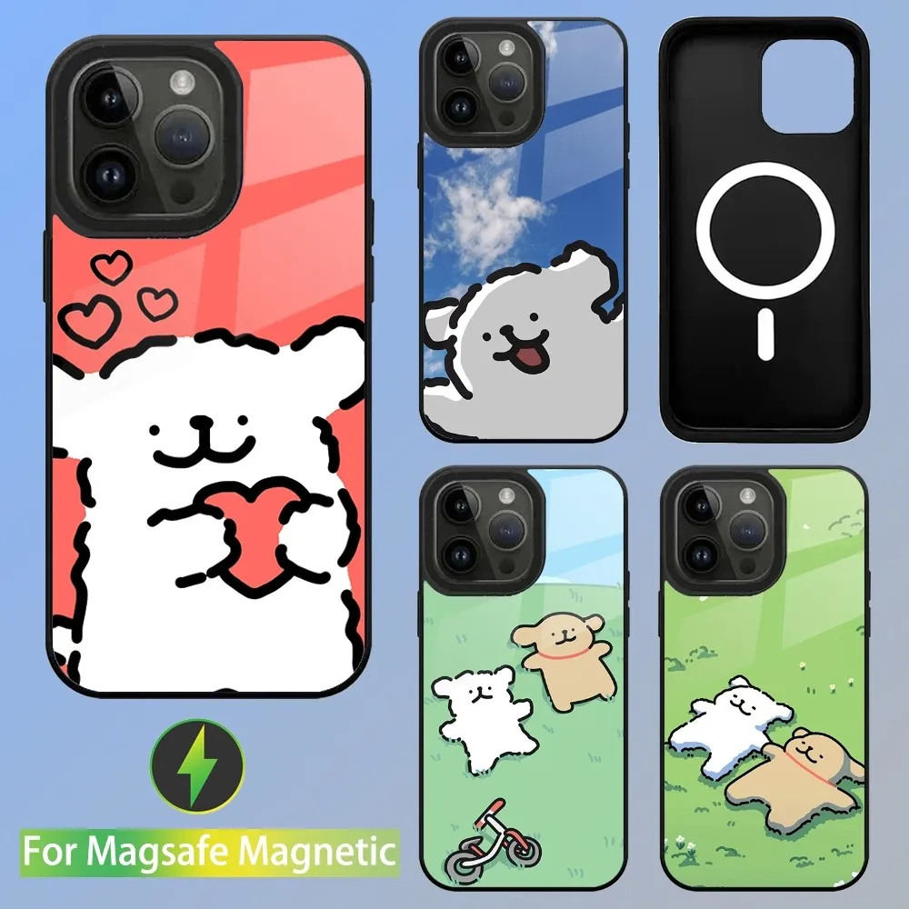 Line Puppy Maltese Phone Case For iPhone 15,14,13,12,11,Plus,Pro,Max Mini Magsafe Magnetic Wireless Charging