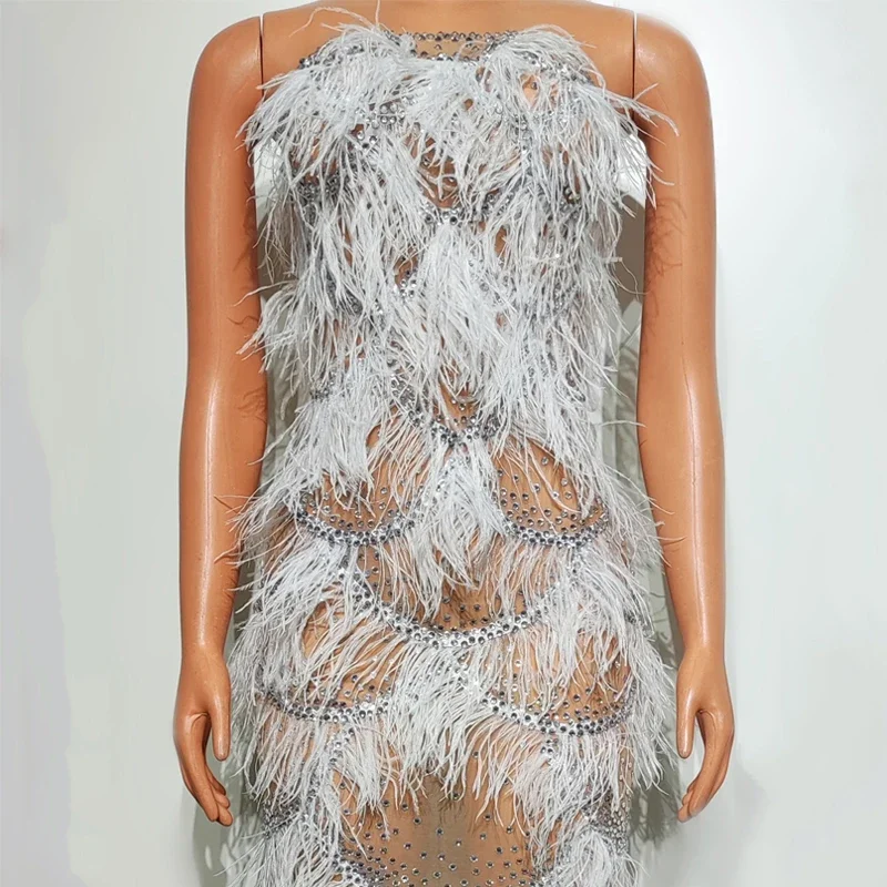 Фестивальные наряды с перьями, женское праздничное платье со стразами, праздничные вечерние костюмы, сценическая одежда