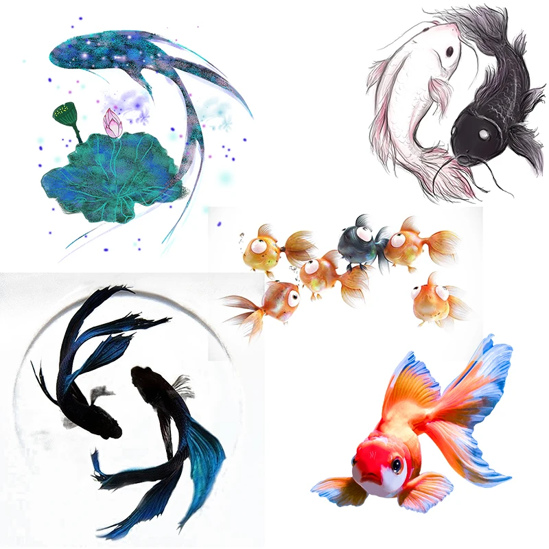 Three Ratels QL29 Hand-painted Dream Fish Flowing Ink Style Art Wall Sticker Waterproof Toilet Sticker