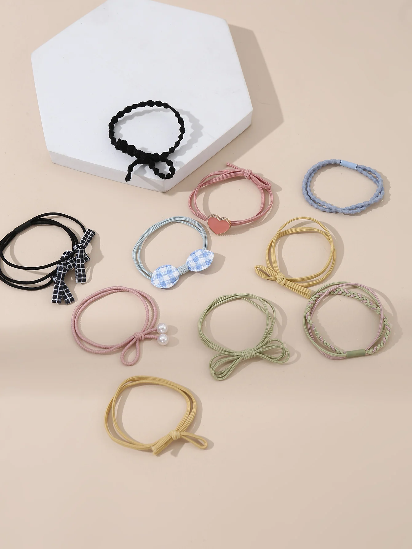 10-teiliges Elegantes Haargummi-Set mit Kunstperlen-Dekor, Pferdeschwanzhalter & Scrunchies für Damen