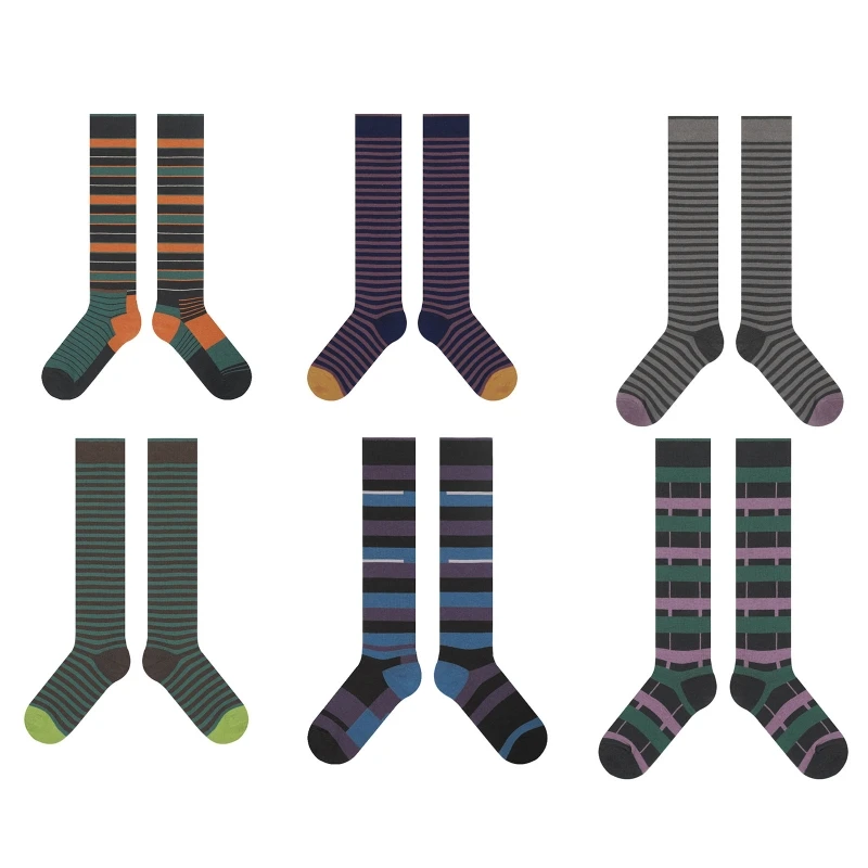 

Women Cotton Knee High Socks Preppy Deep Colorblock Striped Calf Stockings Drop shipping