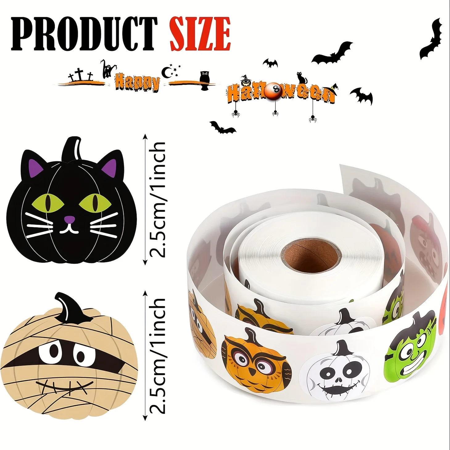 Halloween Horror Pumpkin Stickers-8 Unique Pumpkin Designs for Envelopes,Water Bottles,Phone Cases,Journals &DIY Decorations view 3