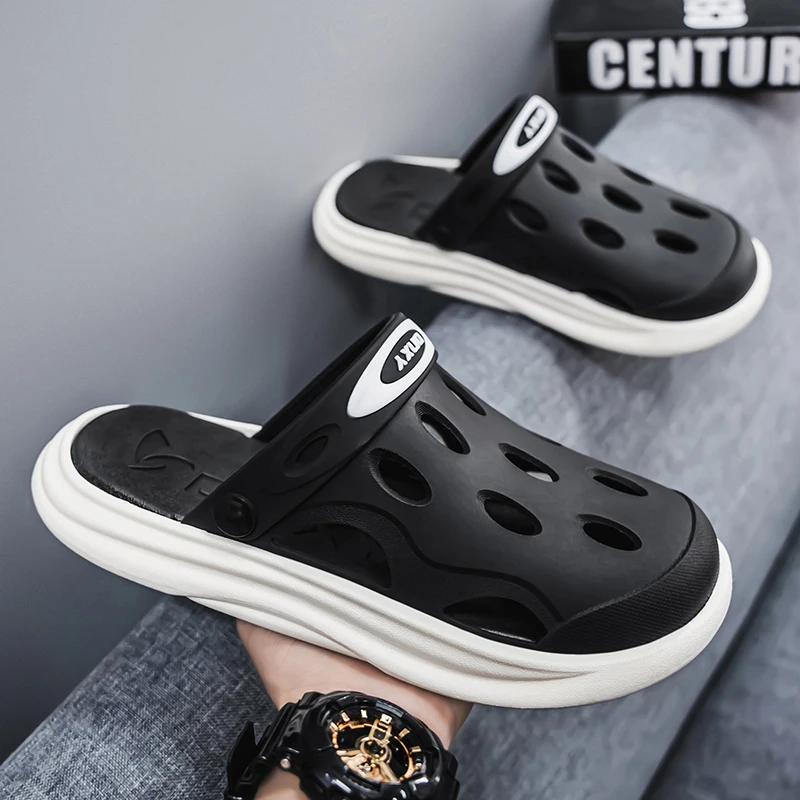 Men's New Summer Office Non-Slip Toe-Cap Slippers Men's Outdoor Dual-Use Seaside Beach Sandals and Slippers