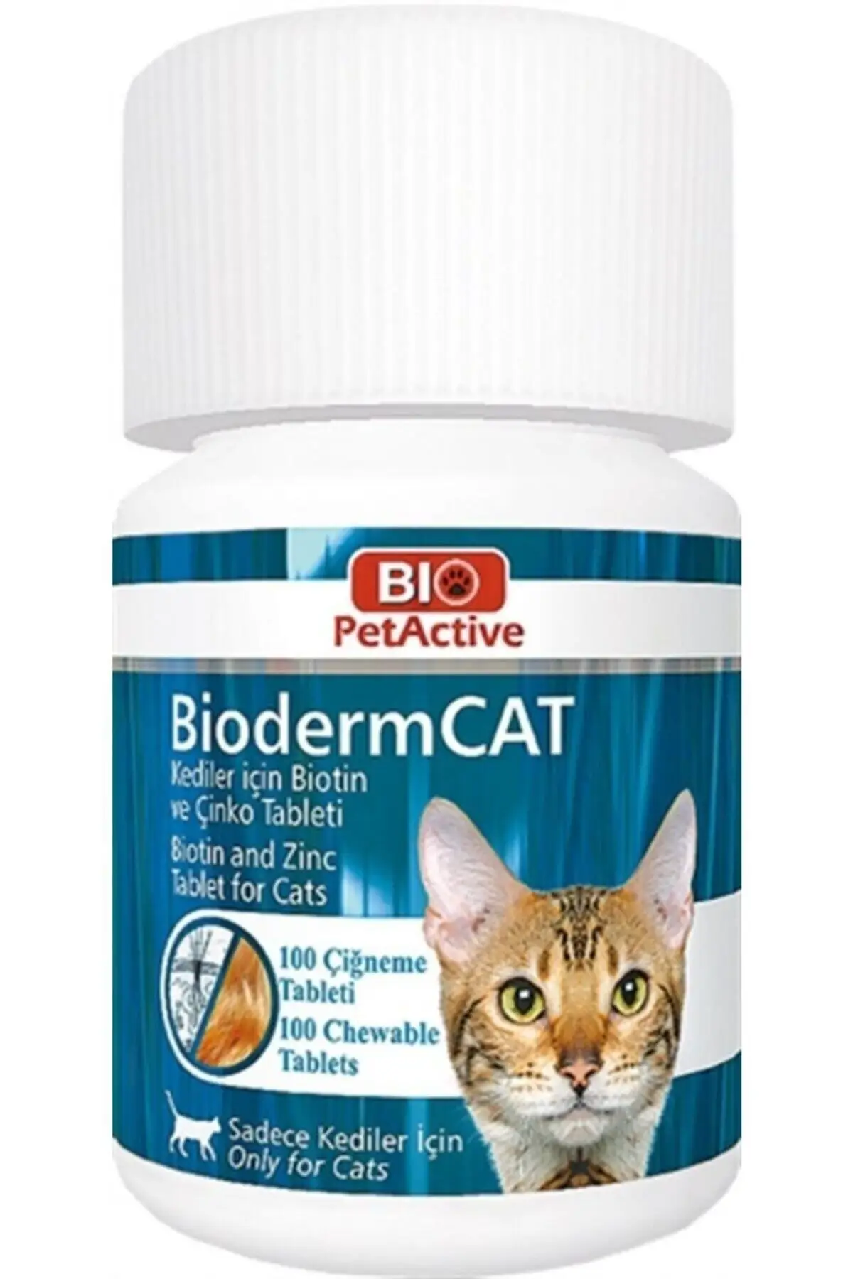 Bioderm Cat Biotin And Zinc Cat Vitamin 100 Tablet Supporting Healthy Feather and the Formation of Reinforcement Beslenme