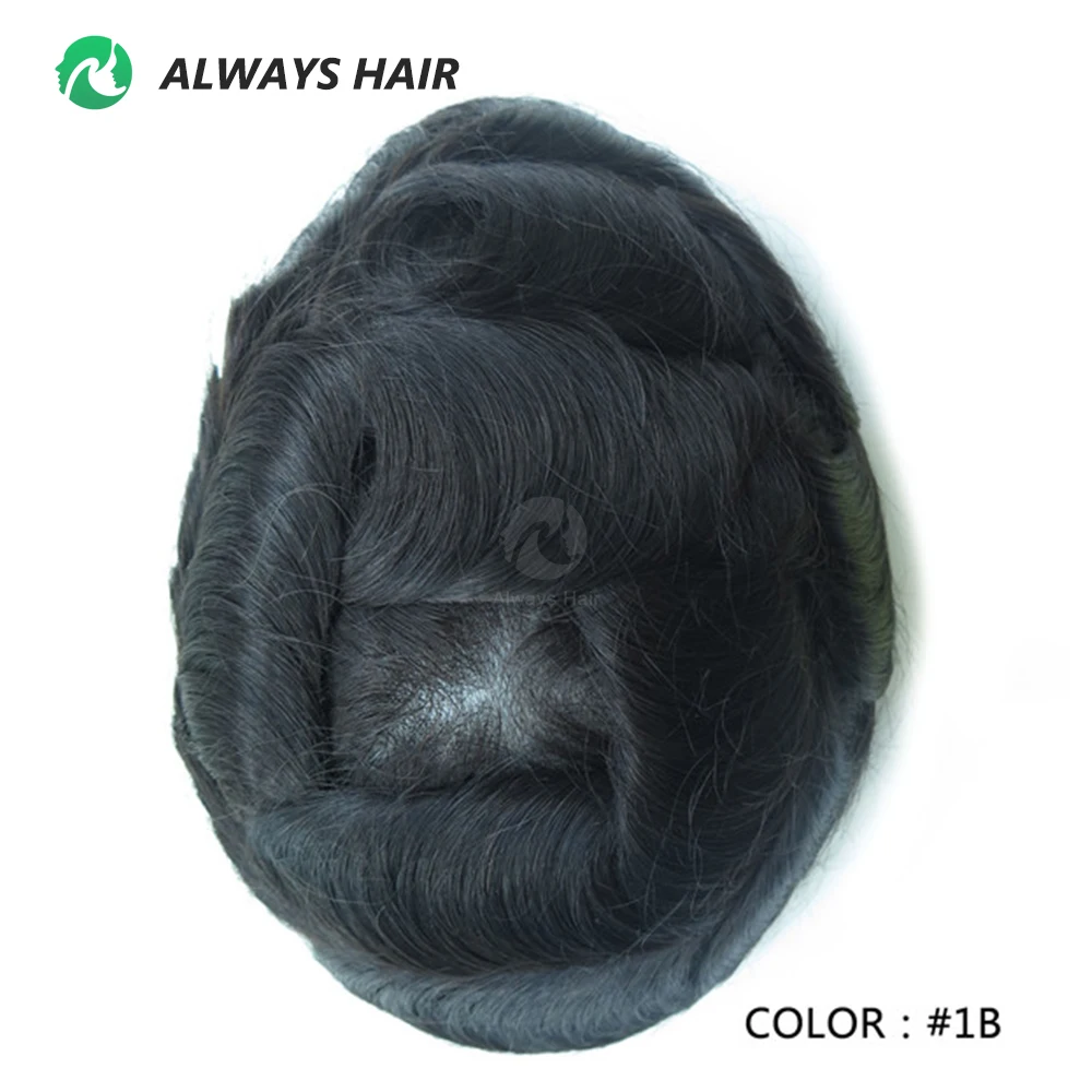 Onzichtbare Haarlijn Haar Systeem Unit Voor Mannen 0.03-0.04Mm Super Dunne Base Toupee Indian Human Hair Mens 'Topper pruik