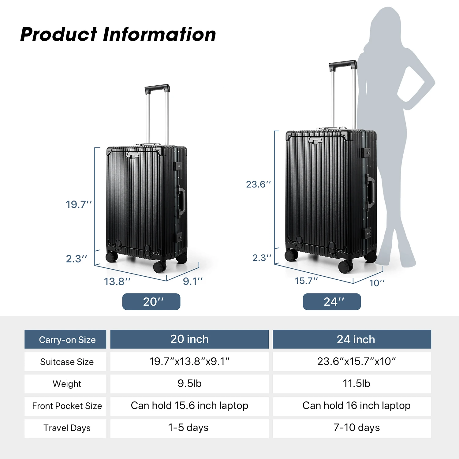 a-bst 20 inch multi-functional Suitcase Luggage front pocket carry on Luggage with TSA Lock Cup Holder Phone Holder & USB Charge