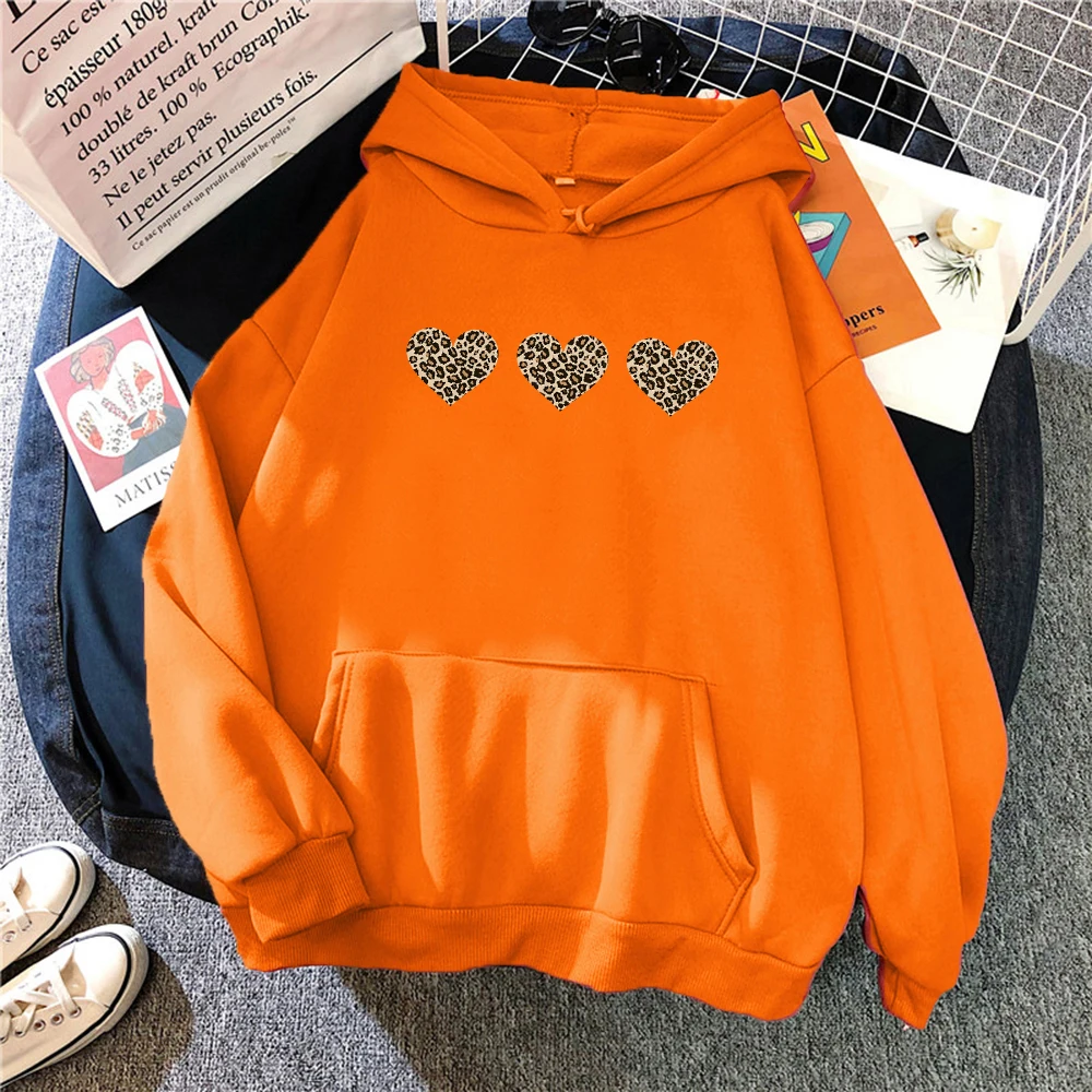 Creative Leopard Love Design Woman Hoodies Fashion Warm Hoody Casual Oversize Y2K Sportswear Fleece Fashion Female Pullovers