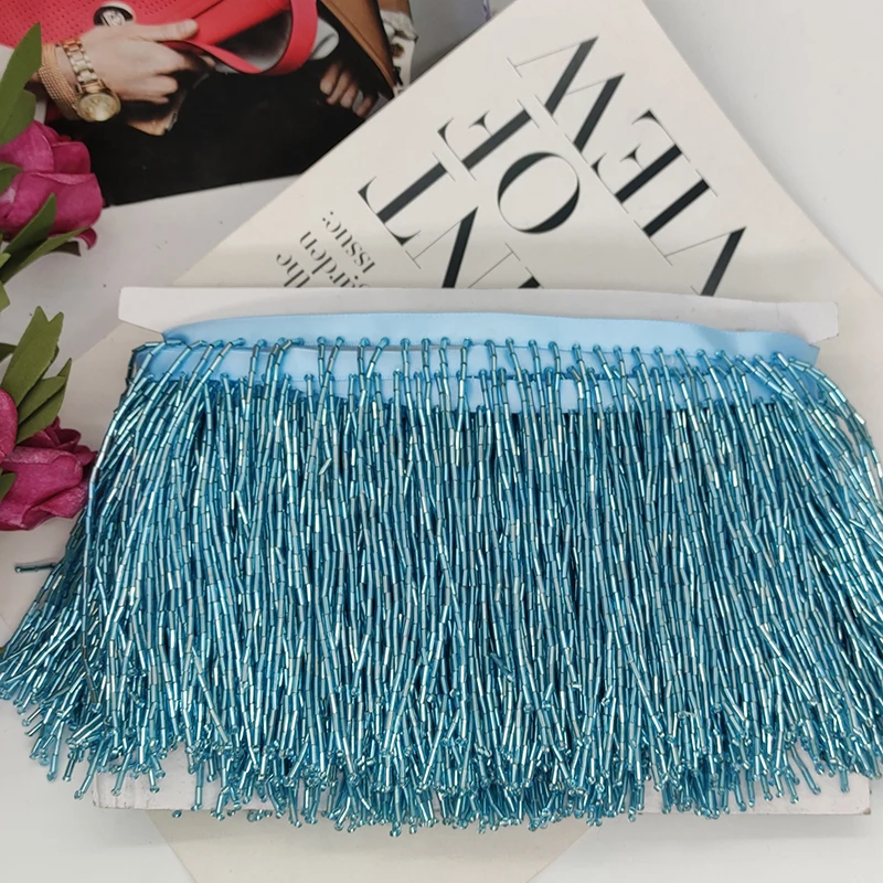 10CM Silber-Rote Perlenrohr-Quaste Kleiderzubehör Spitzenbesatz Hochzeits- und Abendkleid Perlenverzierung RS3052 – Detail 10
