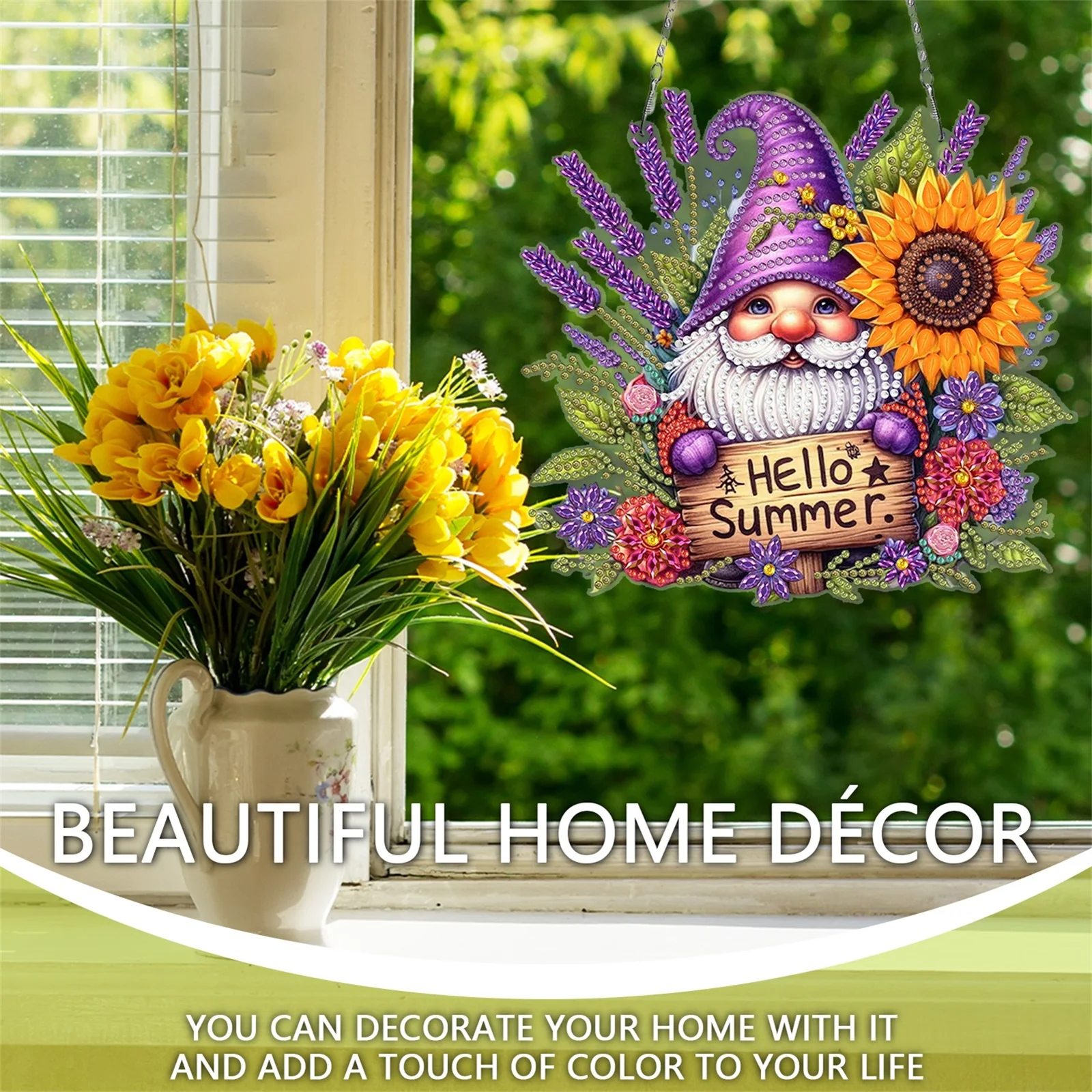 

Goblin Diamond Painting Hanging Pendant with Light Strip Diamond Painting Decor DIY Diamond Art Pendant for Garden Window Decor