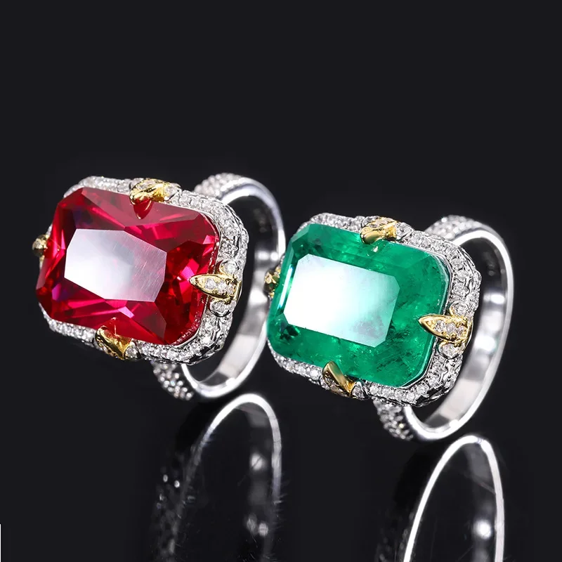 Imagem -02 - Luxo Retangular Fechado Anel Conjunto S925 Corpo Inteiro Colorido Tesouro Jade Vermelho Jóias para Casamento 12*16