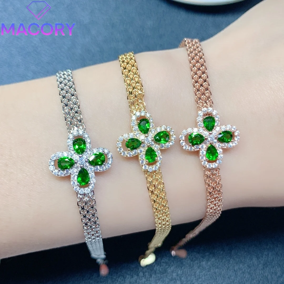 Luxury female jewelry charm 925 sterling silver certified natural diopside bracelet female new gem free delivery.