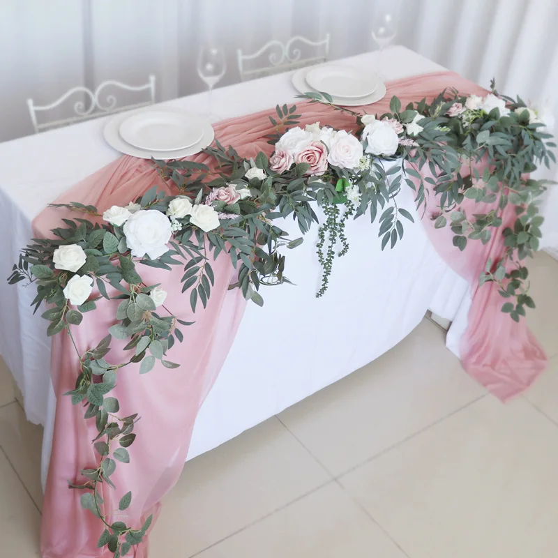 

Artificial Table Runner Flowers, Wedding Arch, Greenery Backdrop, Doorways Decor, Eucalyptus, Willow Leaves, Vines Rose Garland