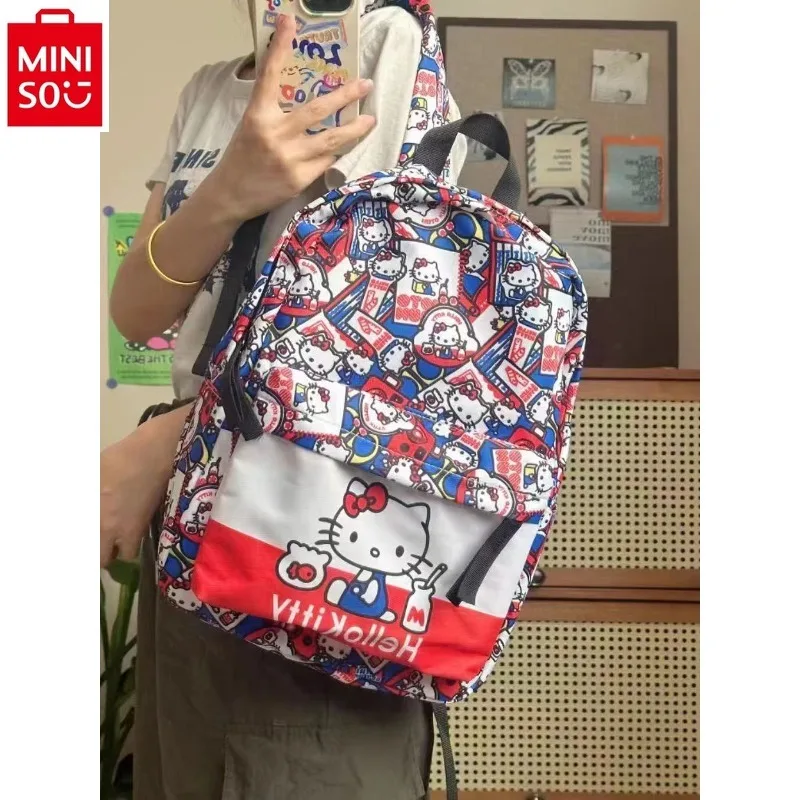 MINISO-Sac à Dos Dessin Animé Disney pour Enfant, HelloKitty, Grande Capacité, Étudiant, Campus, Loisirs, Polyvalent