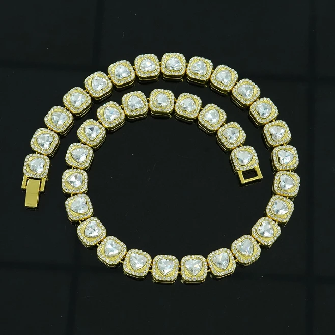 Hip Hop Rock Jewelry Heart Chain Bracelet For Men Women HipHop Link Finish crystal  Charm Gold Color Fashion Rock Jewelry 12.5mm