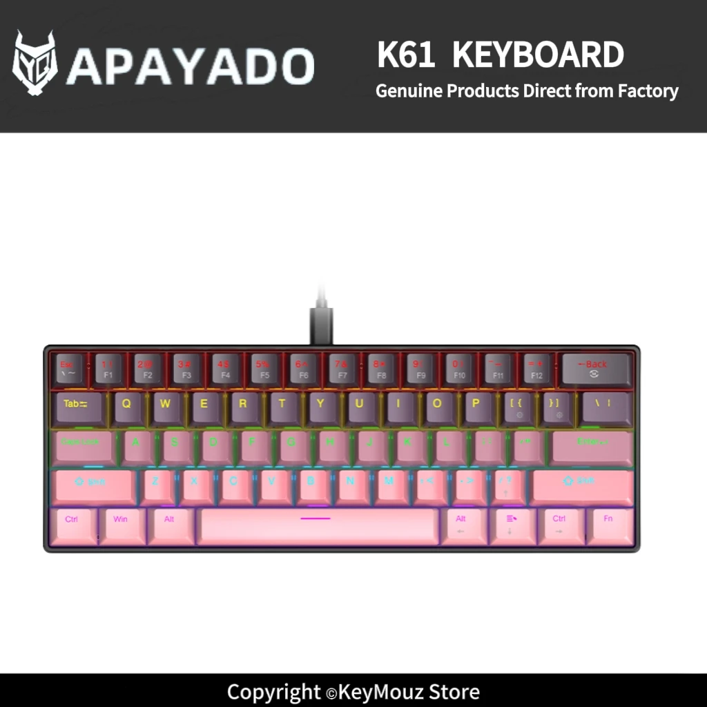 K61 Mini Wired Gaming Keyboard APAYADO Detachable Type-C Cable Blue/Red Switch Compact 60% Layout Anti-Ghosting