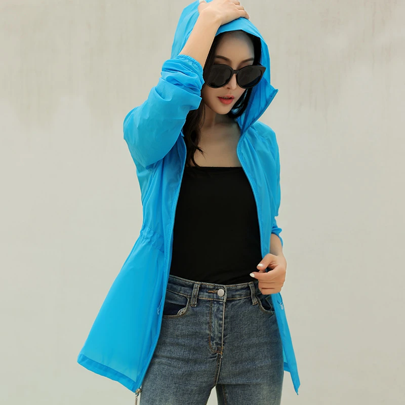 

UPF40+ Sun Protection Jacket Women Ice Silk Hooded Sunscreen Coat for Summer Air Conditioning Clothing Breathable Solid Color