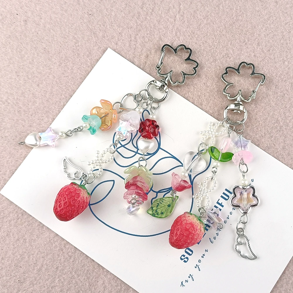 Cute Bear Strawberry Beaded Phone Chain, Fairytale Charm