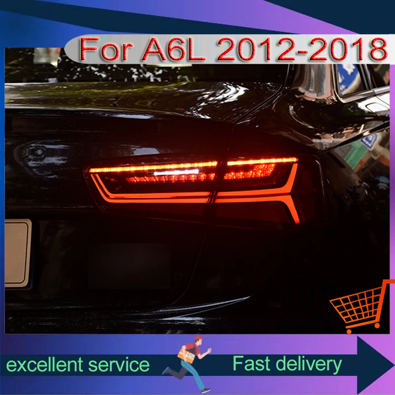 Suitable For Audi 2012-2018 A6L Taillight Assembly Modified With New Fishbone LED Running Water Turn Taillights Car Accessories