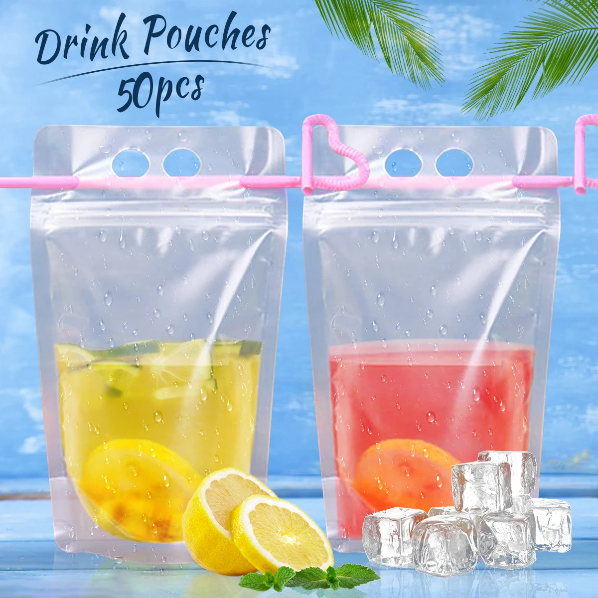 5/10Pcs Eco-Friendly Juice Drink Pouches Drink Bags with Straws Resealable Ice Water Bags Smoothie Bags Juice Pouch