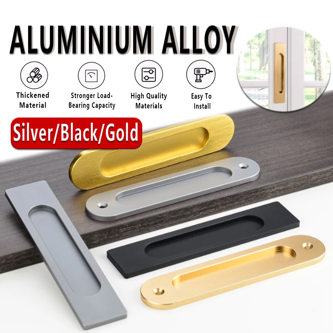 

1pcs Inset Sliding Door Handle Rectangular Recessed Flush Door Handles For Wardrobe