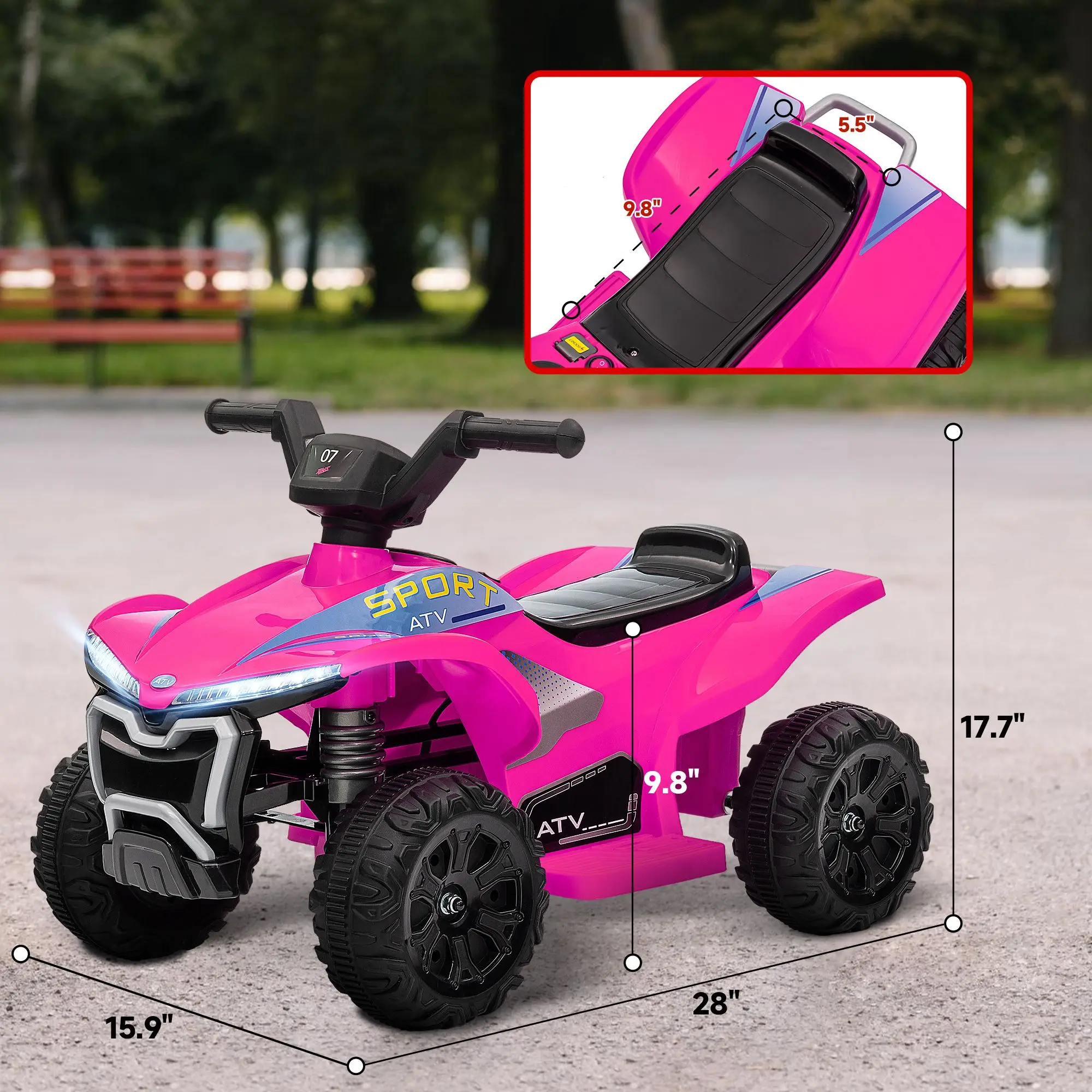 Kinder-ATV-Quad, 6-V-Fahrspielzeug mit 1,6 MPH Höchstgeschwindigkeit, wiederaufladbarer Akku, 4-Rad-Batterie mit Lichtern