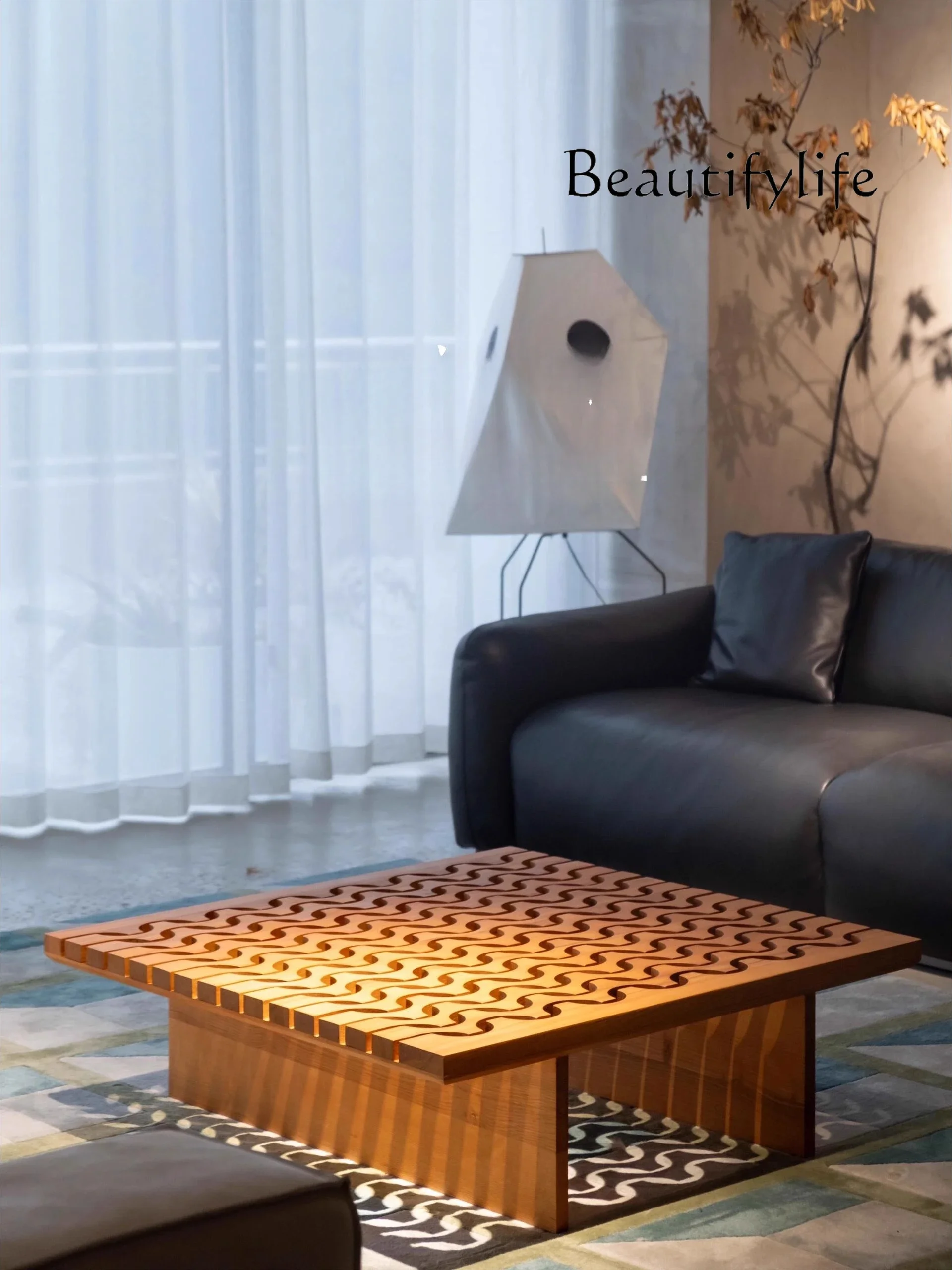 

yB Medieval solid wood coffee table designer carved living room home light luxury modern retro square ash wood tea table