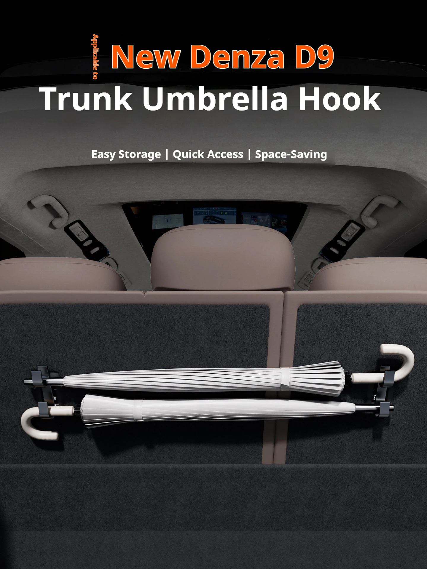 For Denza D9 Car Umbrella Hooks No Drilling Vertical Suspension Umbrella Holder Anti-tilt Car Trunk Hook Car Accessories