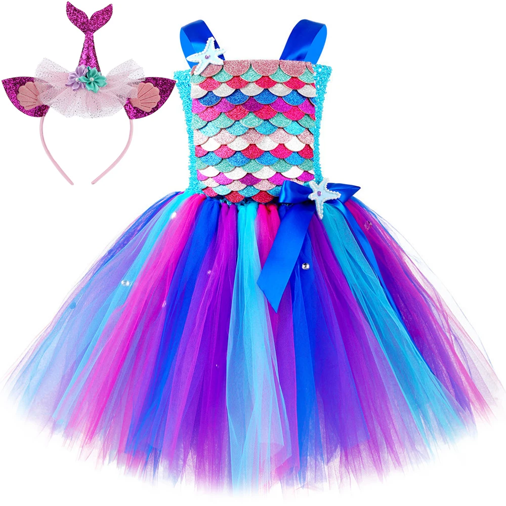 

Glittery Mermaid Princess Dresses for Girls Birthday Party Tutus Kids Halloween Christmas Costumes Child Seamaid Cosplay Outfits